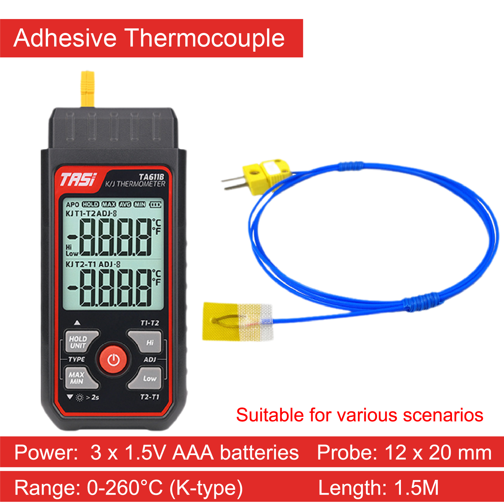 TA611A Single Channel K Type Thermocouple Thermometer High Precision Digital Surface Temperature Gauge with Contact Probe: green