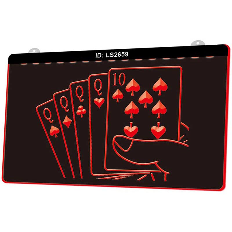 Ls2659 kasino poker spill rom 3d gravering ledet lys skilt flere farger gratis detaljhandel