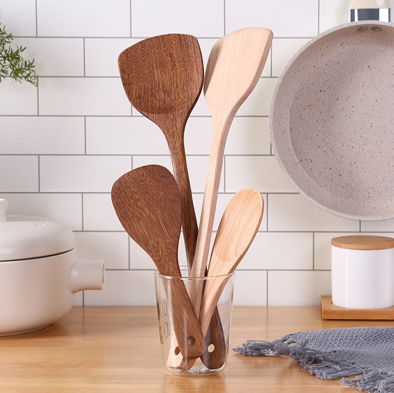 Spatula Long Handle Wooden Non-Stick Cookware Special Wooden Handle Spatula Wooden Spatula Household Kitchen Supplies