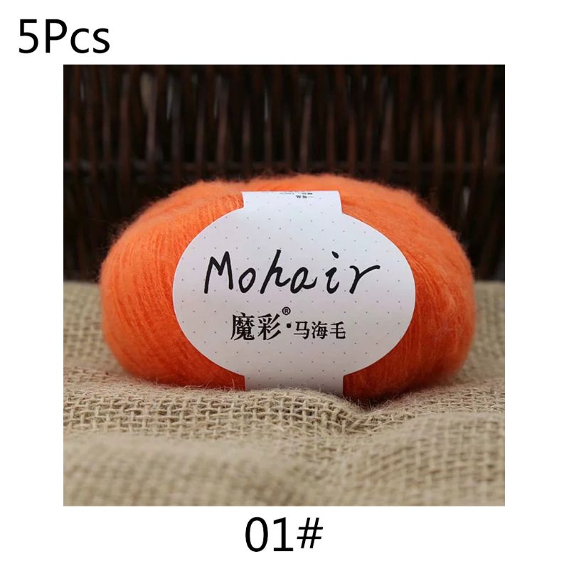 5 rouleaux 125g doux mince Angola Mohair fil Fine bébé laine à la main tricot Crochet bricolage pull écharpe chaussettes: orange
