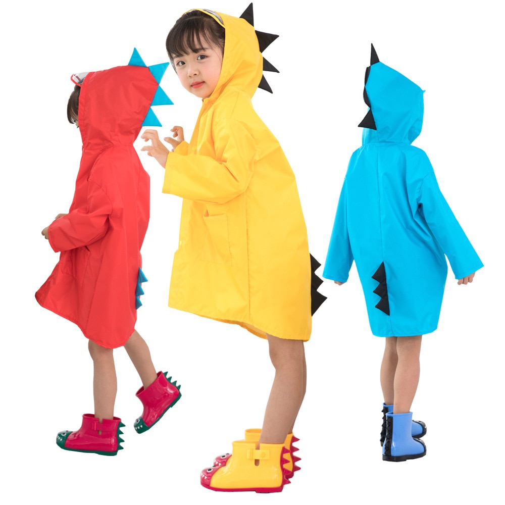 3 Colors Cute Small Dinosaur Waterproof Polyester Rain Coat Body Cover Boy Children Girls Kindergarten Student Kids Raincoat