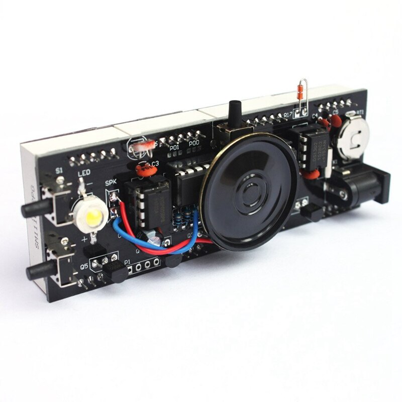 -Compact Digital 4-Digit Led Talking Clock Diy Kit Light Control Temperature Date Time Transparent Showcase (Green)