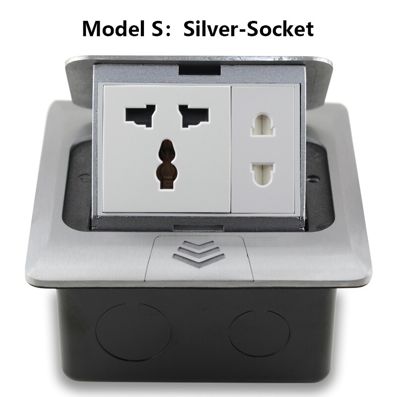Universal Socket With USB Charging Port Fast Pop-Up Floor Outlet 2 Way Power Adapter Aluminum Alloy Material Office 16A Black: Silver-Socket