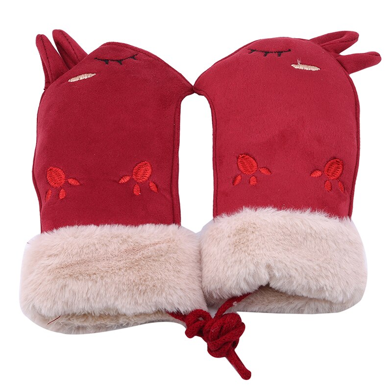 Venda quente dos desenhos animados das crianças luvas de camurça bonito luvas de inverno crianças ao ar livre luvas quentes meninas menino crianças luvas unisex: red