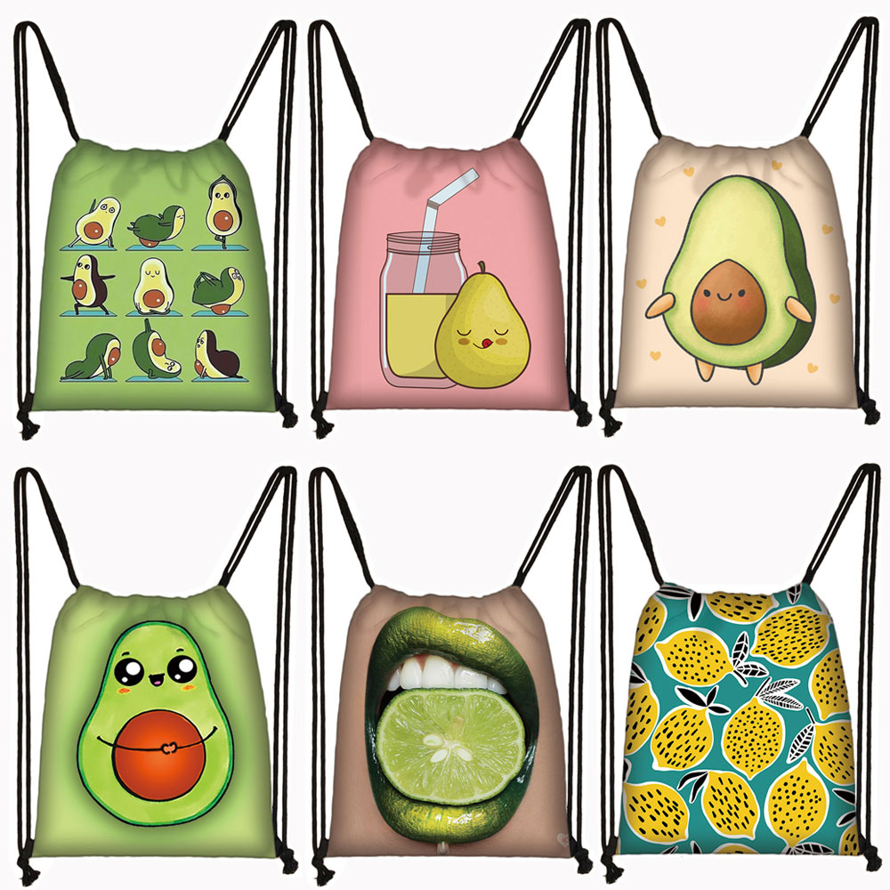 Avocado Lemon Backpack Women Softback plecak Ladies Storage torba ze sznurkiem do podróży dziewczyny Daypack torba na książki uchwyt na buty prezent