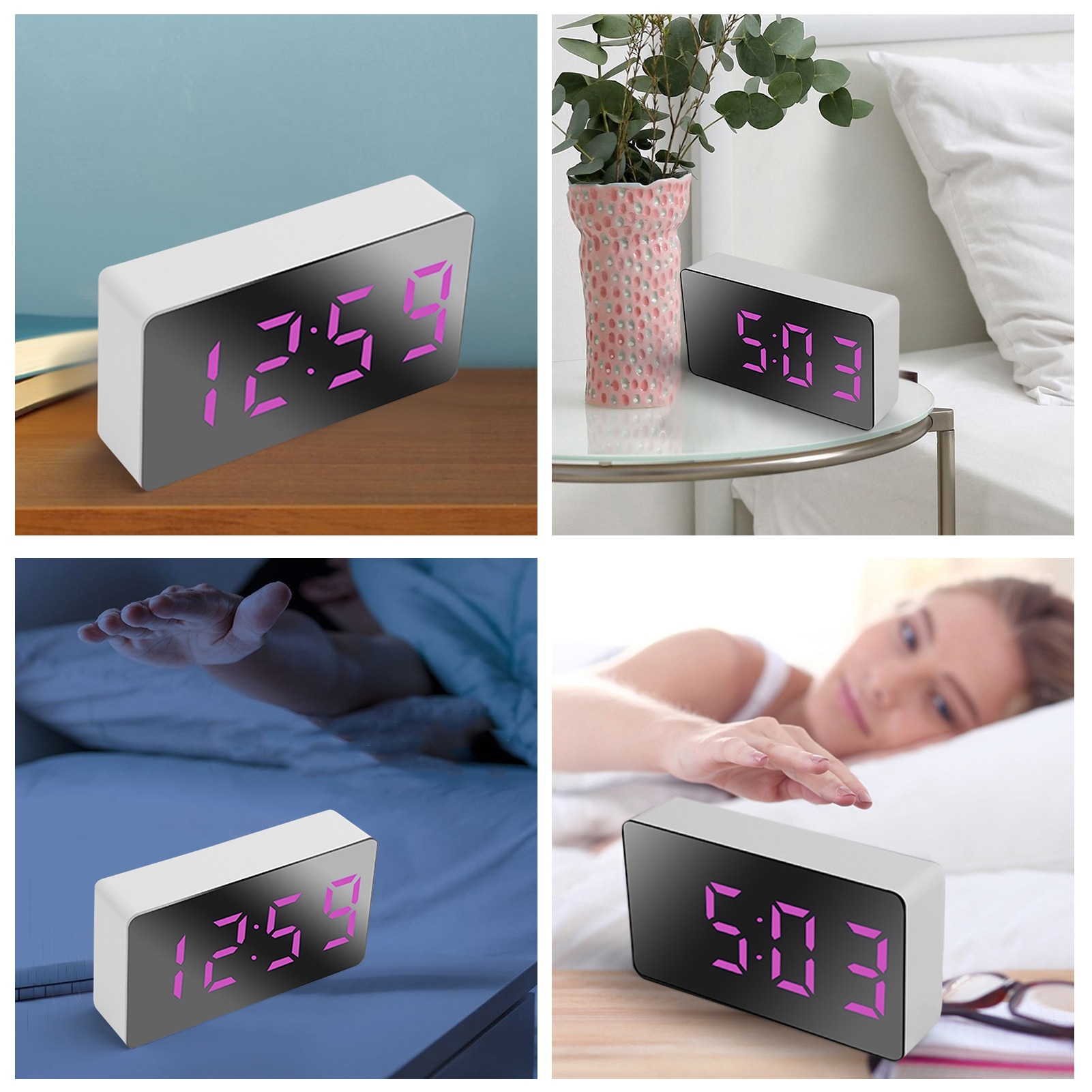 Clock Alarm LED Mirror Clock Electronic Digital Travel Clock Alarm Clock Mirror Car Clock USB Powered Electronic Desktop Clocks