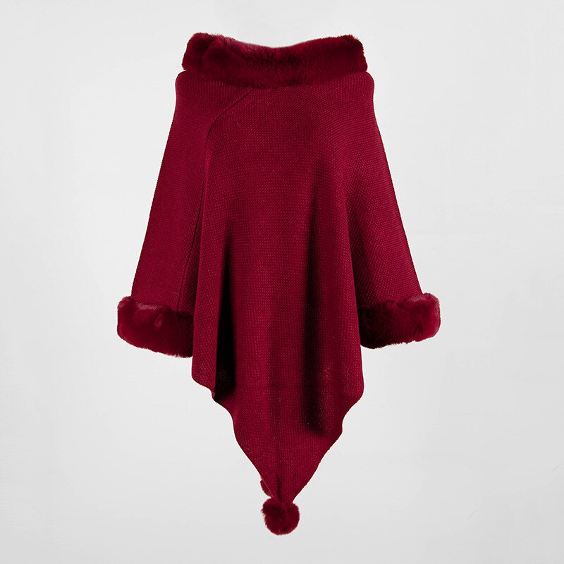 Moda feminina ponchos e capas sólido inverno roupas femininas meninas camisolas: Vermelho