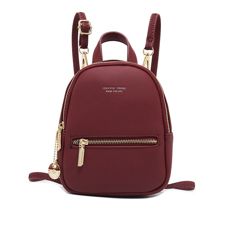 Forever Young Women Backpack Mini Soft Touch Leather Small Backpack Female Ladies Bagpack Satchel Shoulder Bag: Wine Red