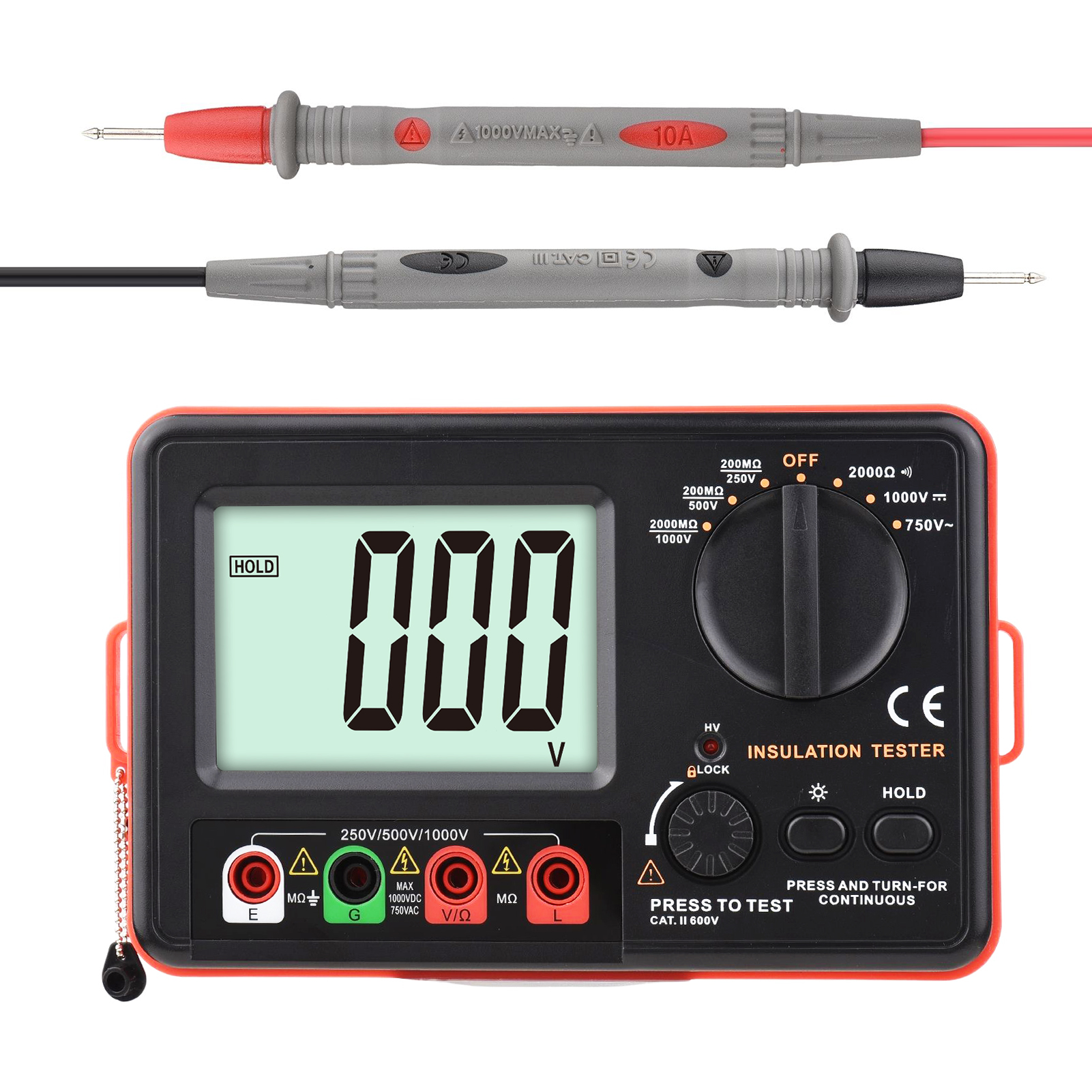 Digital Insulation Resistance Tester DC 250V/ 500V/ 1000V AC 750V Multifunction Insulation Resistance Meter Kit with Backlight