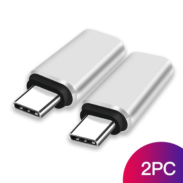 ¡! ACCEZZ-adaptador OTG tipo c para iPhone, Cable hembra tipo c, Conector de carga de datos para Huawei P20 Pro Mate 20 Samsung S9 S10, 2 unidades: 2PC Silver