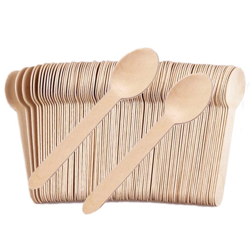 Cucharas de madera desechables para degustación de muestreo, yogur, helado, tenedores de postre, vajilla para de boda, cuchara de madera, 50/100 Uds.