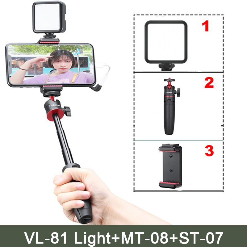 Ulanzi vijim VL81 3200k-5600 18k 850LM 6.5 ワット調光可能なミニledビデオライトスマートフォン一眼レフカメラ充電式vlog補助光: VL81 Tripod Kit