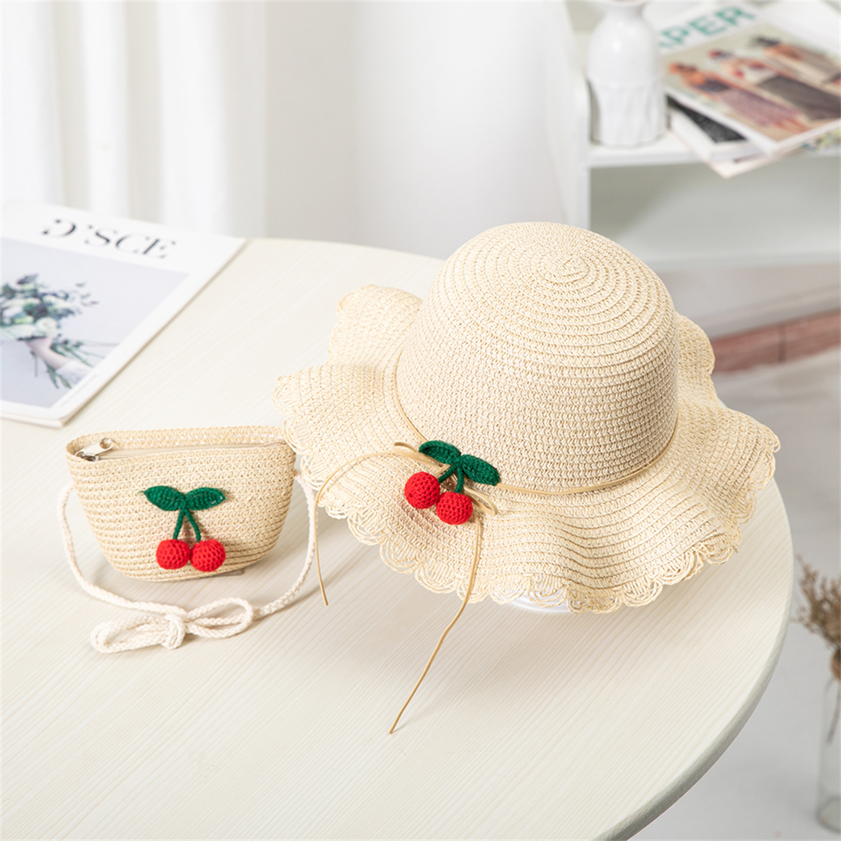 Summer Baby Flower Breathable Hat Straw Hat With Handbag Bags Kids Hat Boy Girls Sun Visor UV protection panama Hat gorras