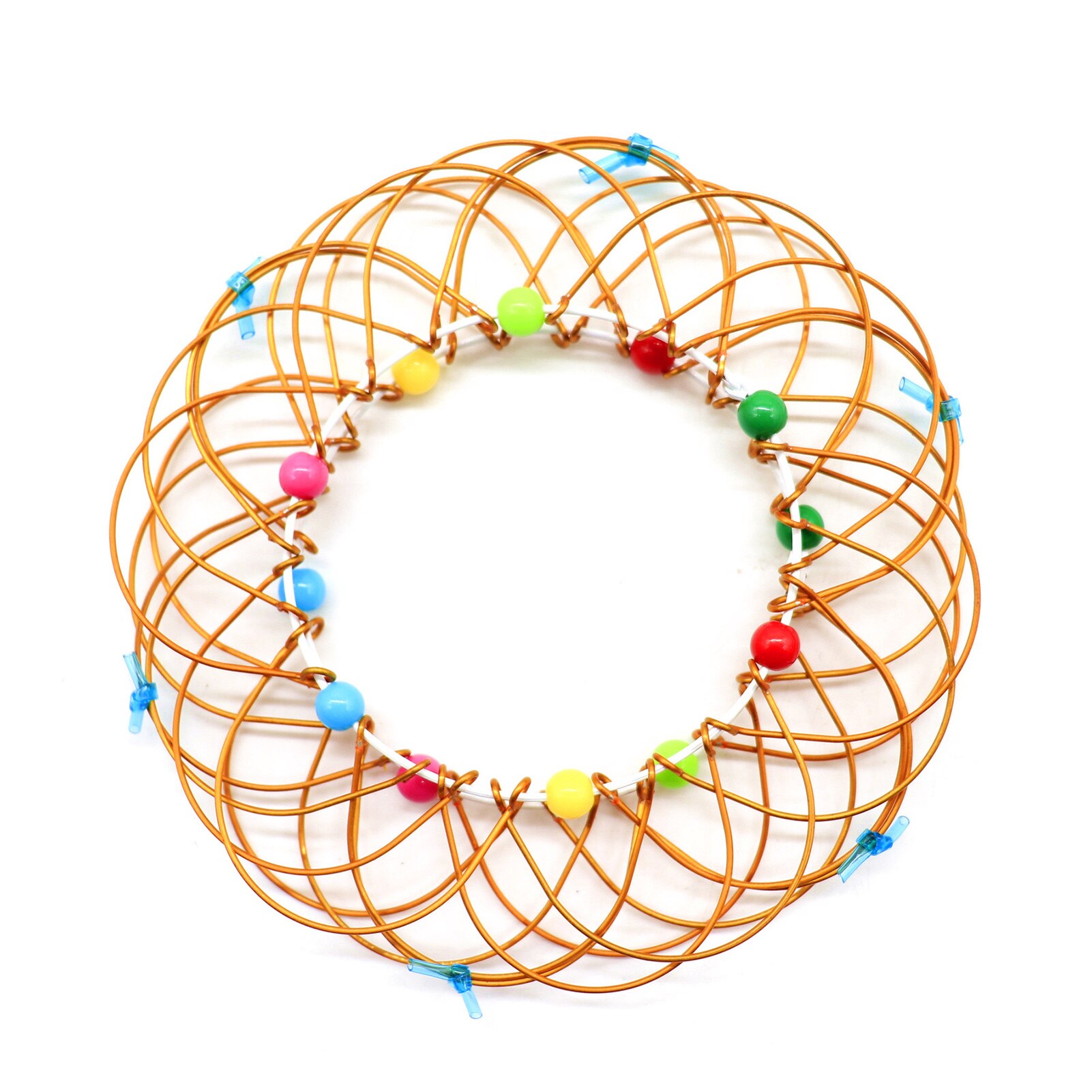 Multiple Changes Iron Hoop Ring Toy Small Iron Wire Circle Toy with Color Beads Hundred Flower Magic Iron Ring FEA889: Gold