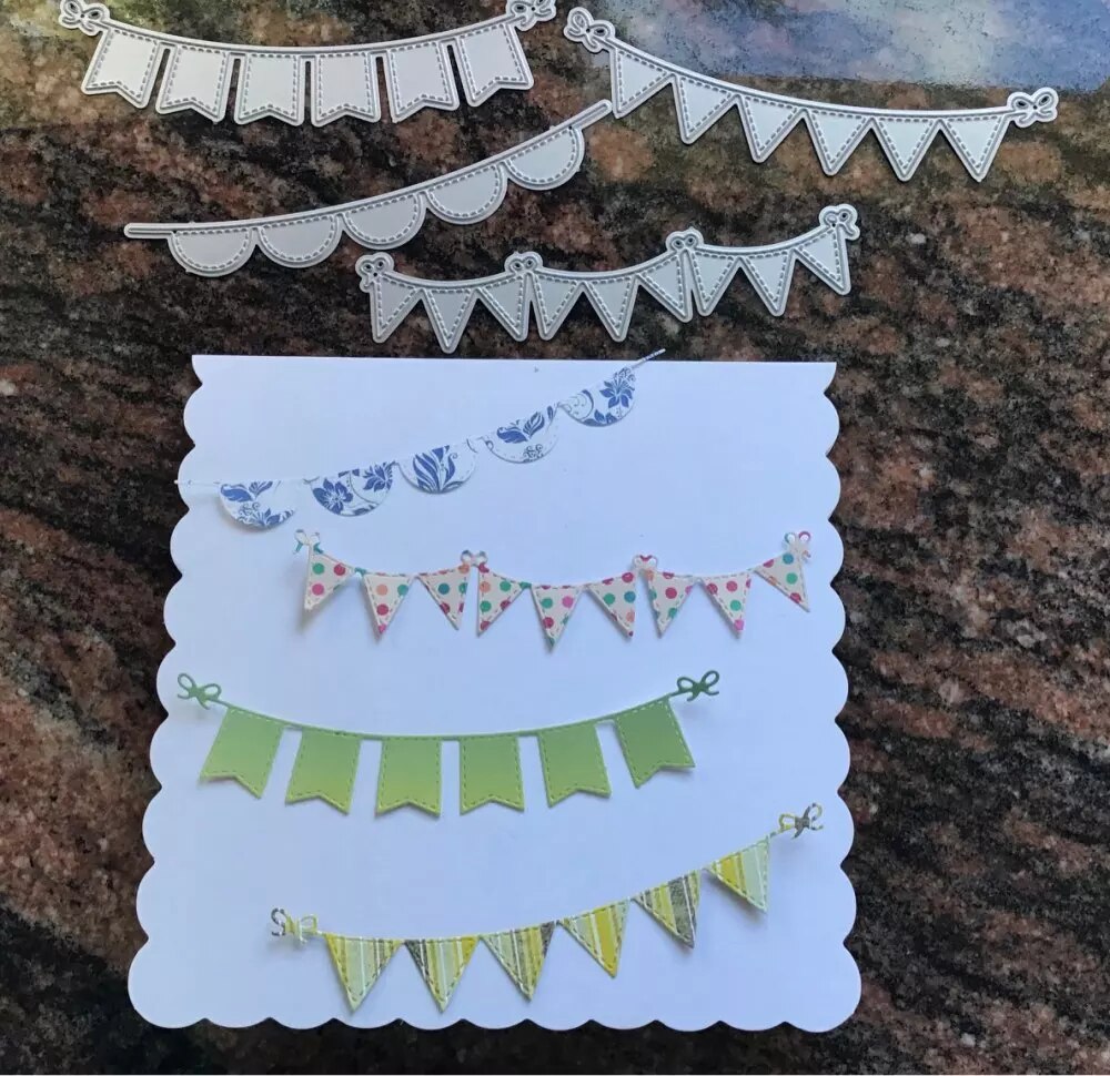 4 pièces bannières d'anniversaire matrices de découpe en métal bricolage Scrapbooking modèle pour Albums papier décor artisanat matrices artisanat cartes de voeux