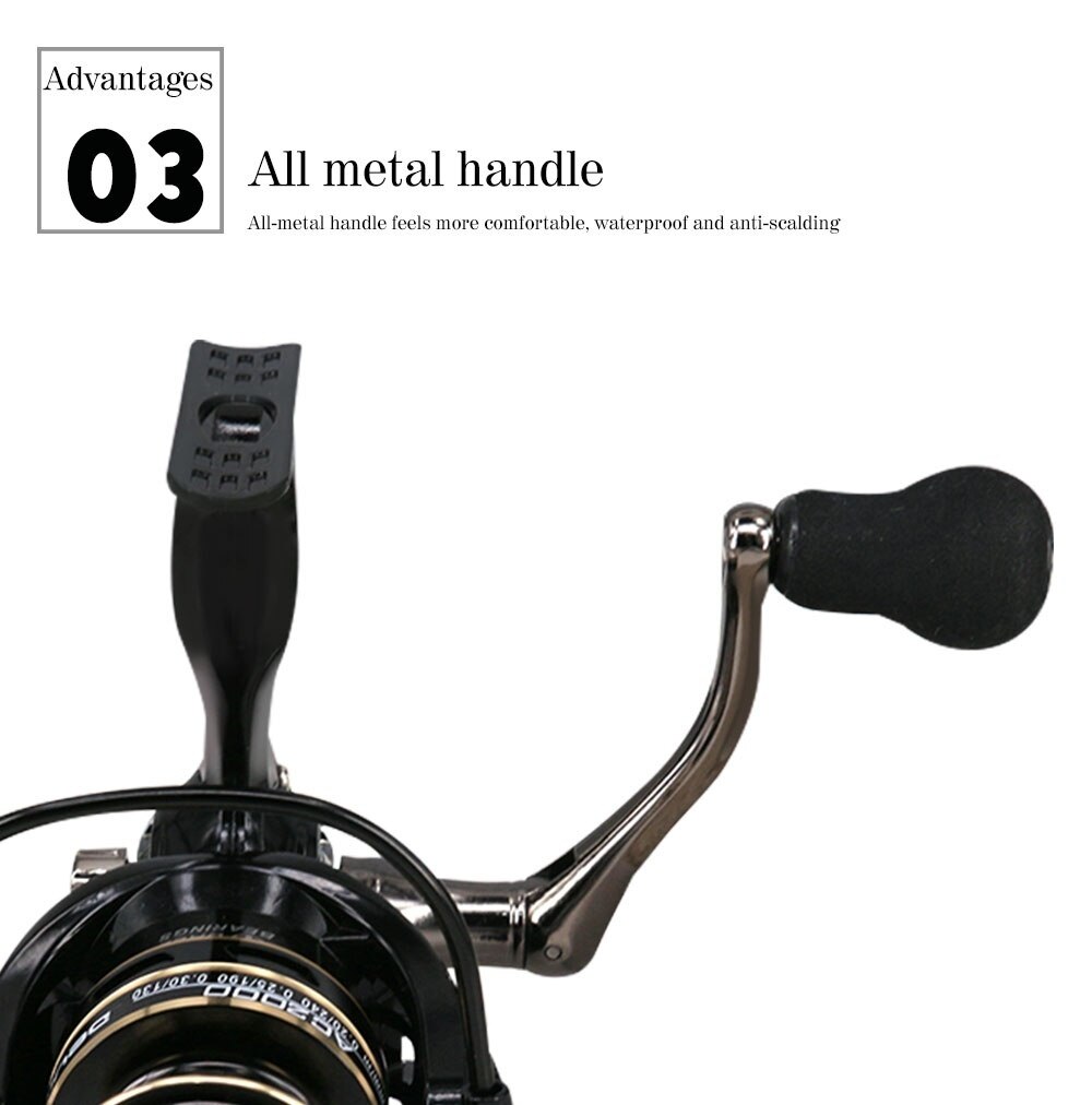 PULLINE Spinning Reel Full Metal Spool Metal Handle Fishing Reel 5.2:1High Speed Spinning Reel Carp Fishing Reels for Saltwater