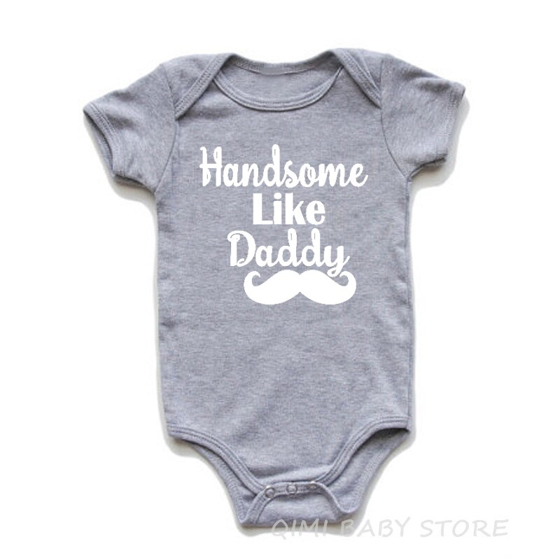 Coton bébé barboteuse beau comme papa été -né à manches courtes combinaison infantile garçons drôle combishort enfant en bas âge vêtements: Grey-2 / 6-12M