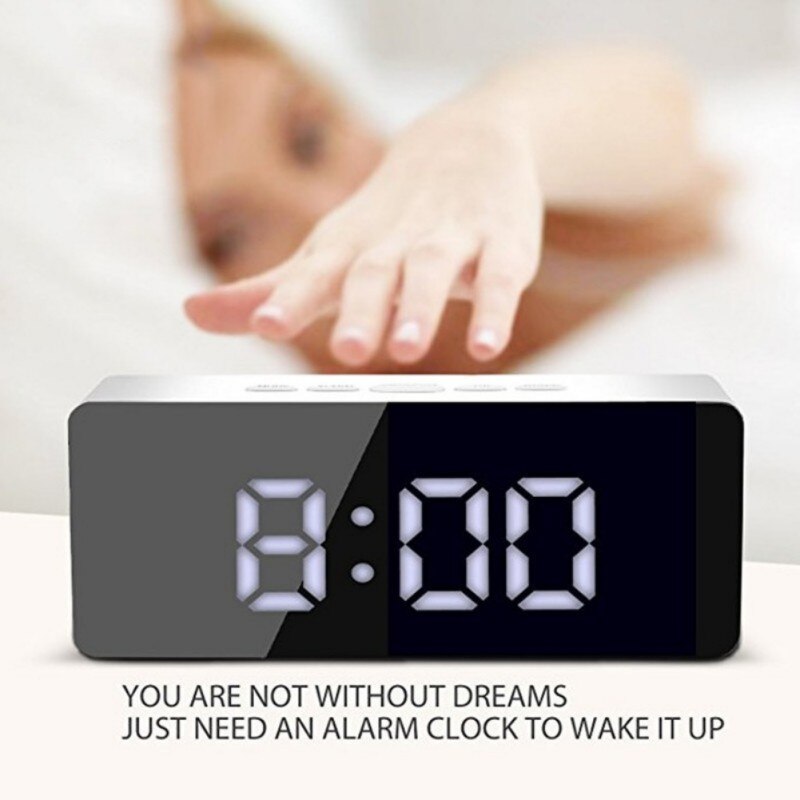 Digital Clocks USB Digital LED Alarm Clock 12H / 24H Snooze Function Mirror Clock Indoor Thermometer Electronic Desktop Clock