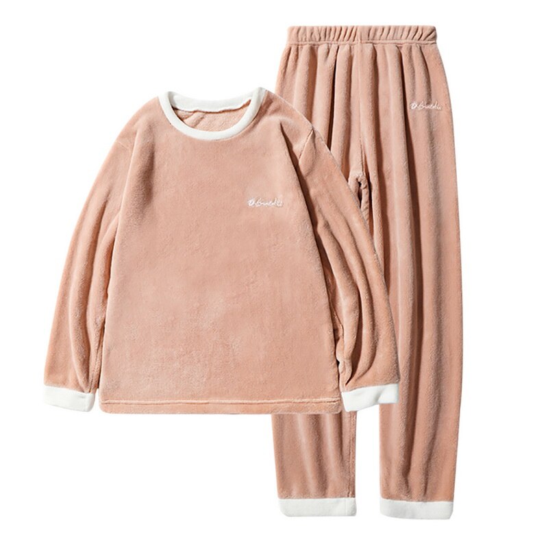 Women Cute Coral Homewear Set Long Sleeve Shirt &Pant Sleep Set Winter Flannel Sleepwear Girl 2PCS Pijamas Suit Nightgown: 2