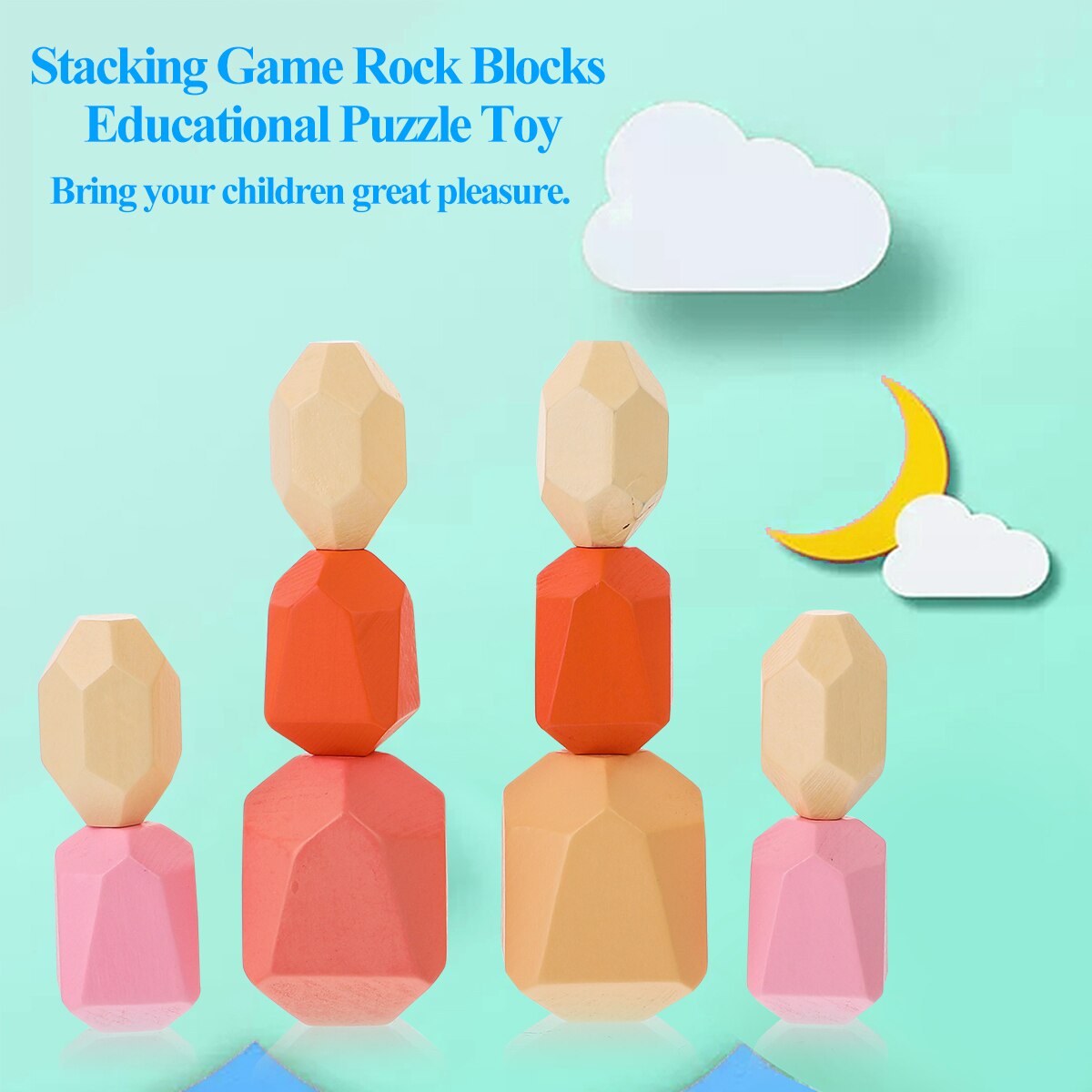 Children's Wooden Colored Stone Jenga Building Educational Toy Nordic Style Stacking Game Wooden