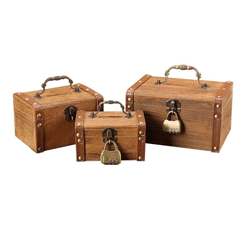 Household Small Safe Deposit Box Child Little Girl Wooden Piggy Bank Retro Desktop Storage Box: paulownia password