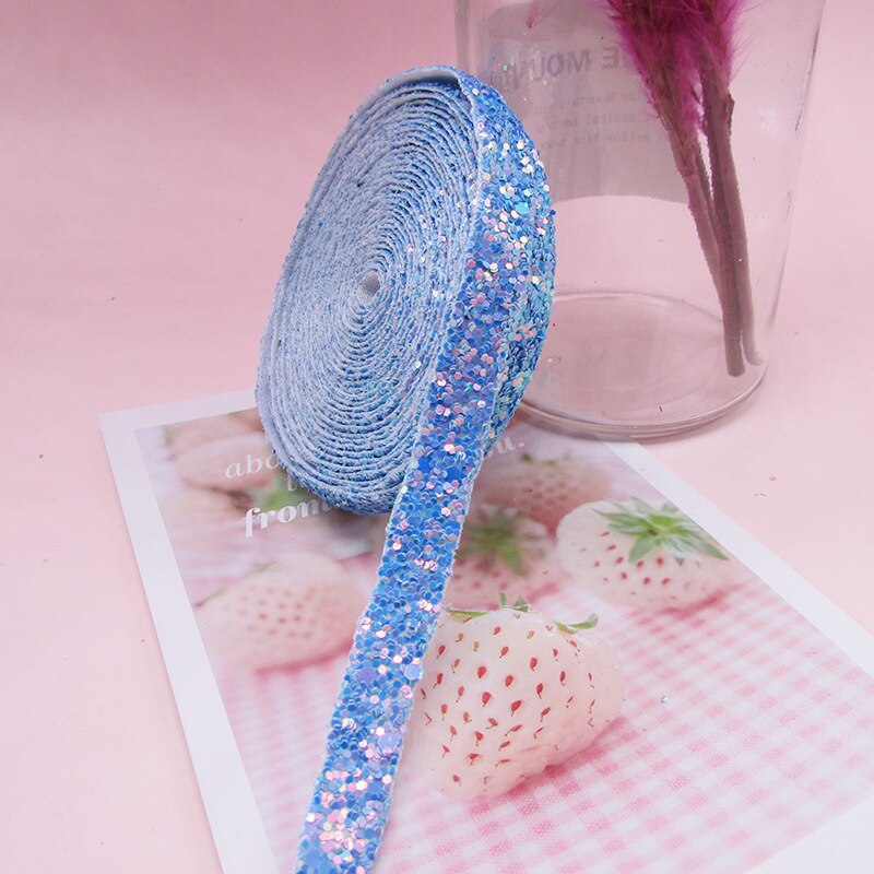 5 meter 10mm glitter pailletten linten voor doe-het-zelf knutselen naaien stof haar strikken clips accessoires feest bruiloft benodigdheden inpakpapier: Blauw