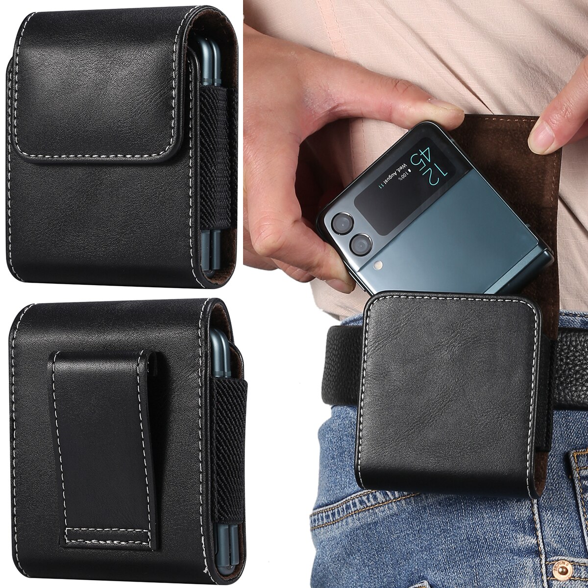 Per Samsung Galaxy Z Flip3 5G custodia per fondina per cintura custodia in pelle PU per F7070/F7000/F7110 marsupio per telefono Motorola Razr 5G