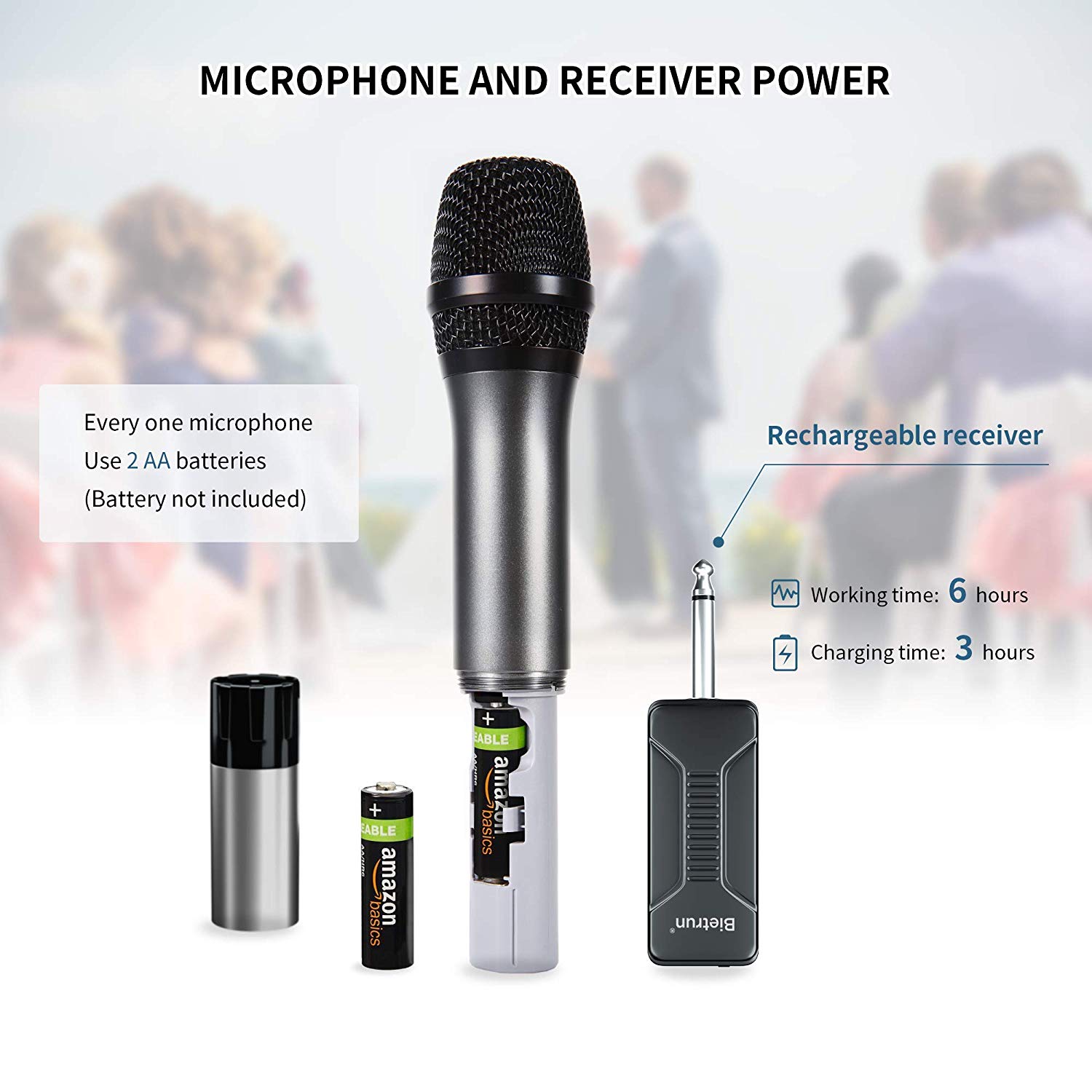 XIAOKOA-Sistema de micrófono inalámbrico Dual UHF para Karaoke, accesorio con receptor recargable para , Reunión, micrófonos inalámbricos