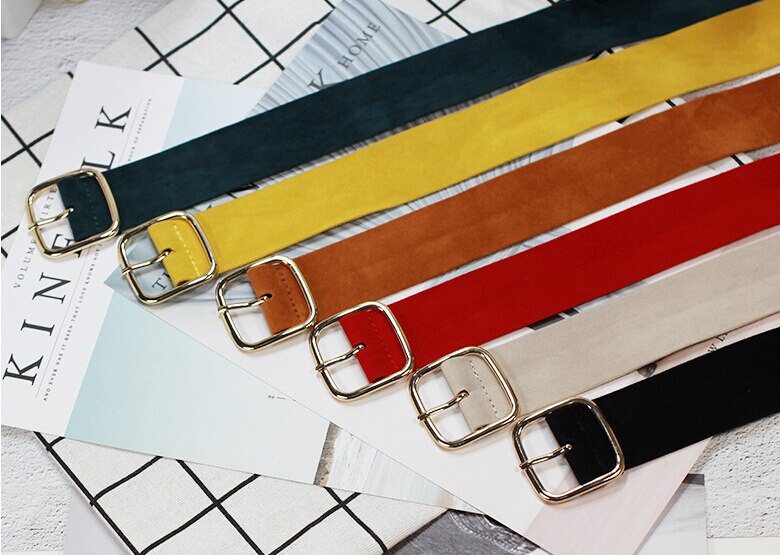 Female Wide Belt Dress Belts Decorate Waistband Retro Silver Metal Pin Buckle Soft Velvet Belt Women