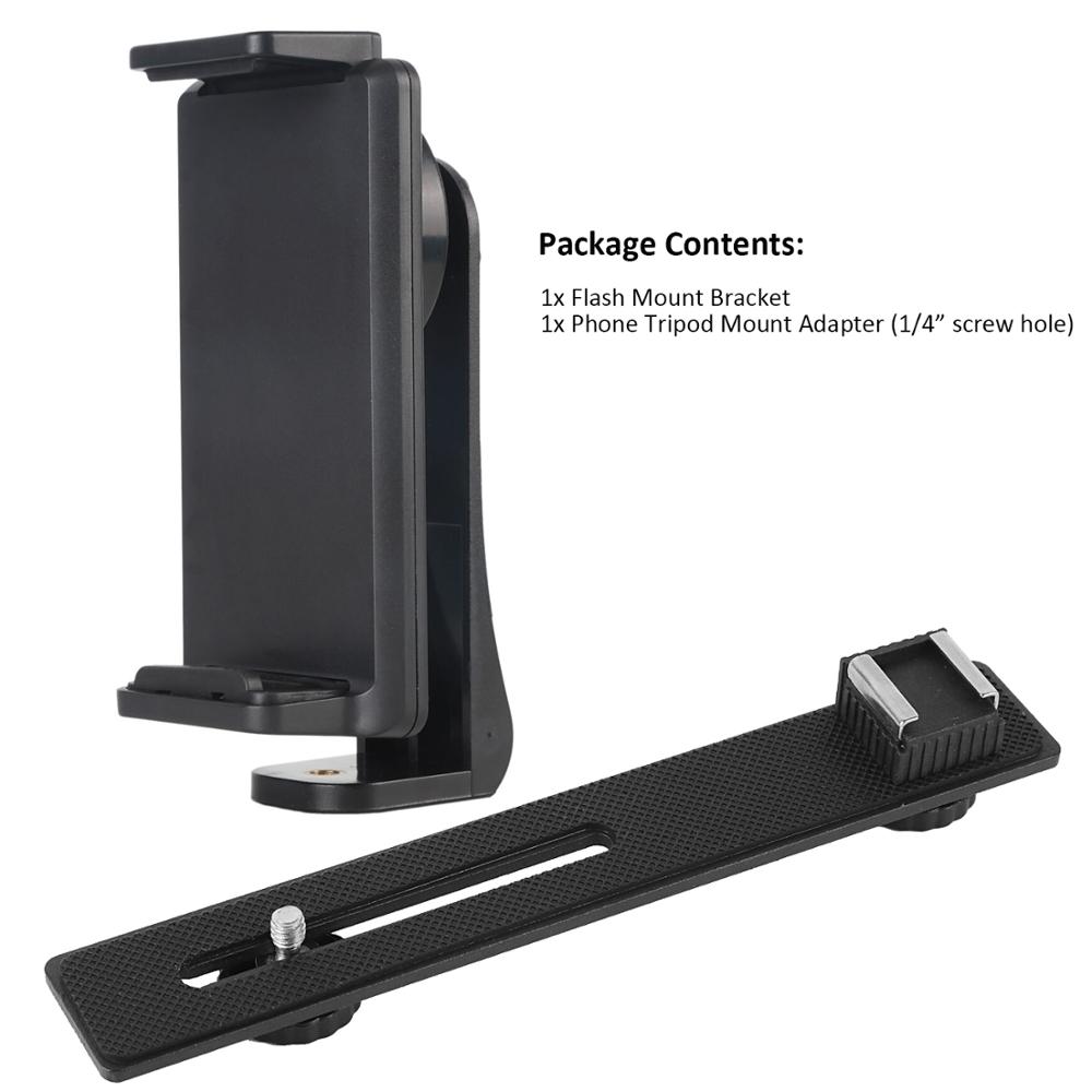 Easy Hood Straight Flash Bracket Holder 1/4&quot; Screw Cold Shoe Mount with Cell Phone Tripod Adapter for DSLR Cameras Video Light
