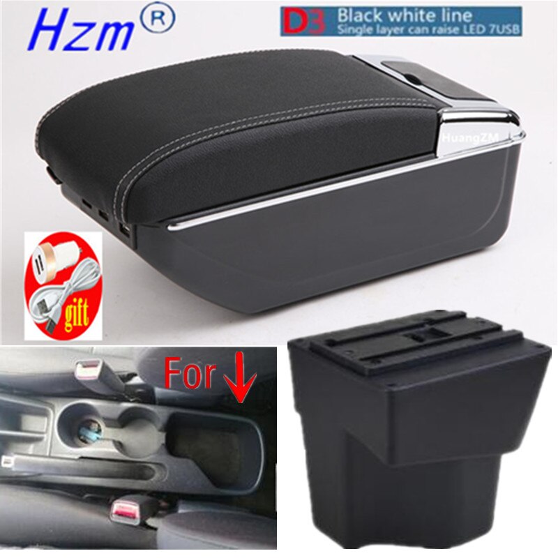 For KIA Rio 5 Armrest Rio parts dedicated Car Armrest box Storage box car accessories Interior USB: D3 white line 7USB