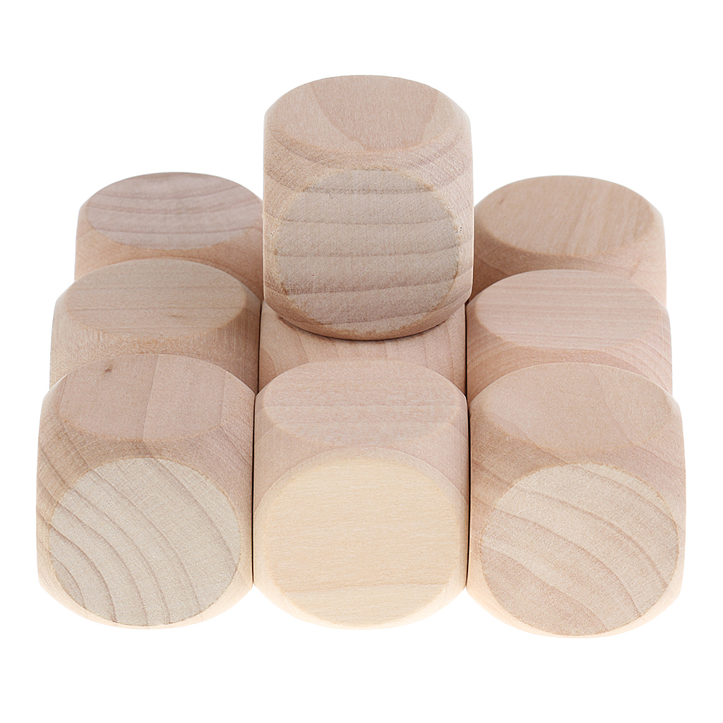 10 cubos de madera vacíos de seis lados D6 de 30mm, cubos en blanco DIY para niños, para manualidades