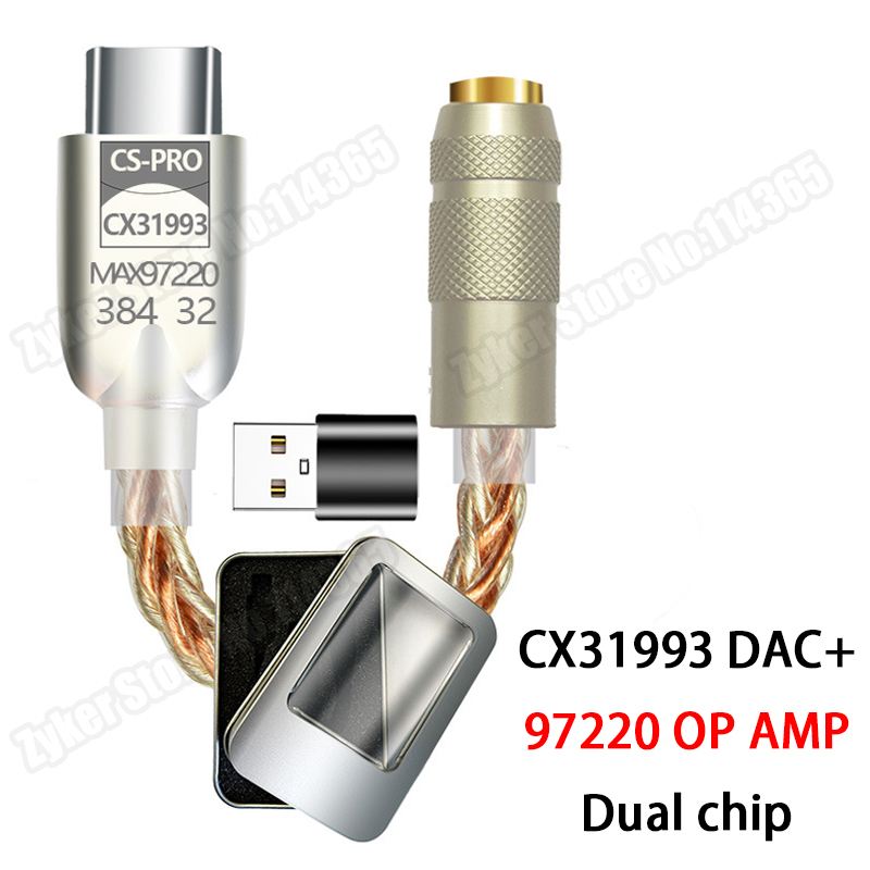 Cx31993 97220 hifi usb dac type c  til 3.5mm øretelefonforsterker s cx31993 lyddekoder forsterker telefonadapter digital dac til android: Hvit