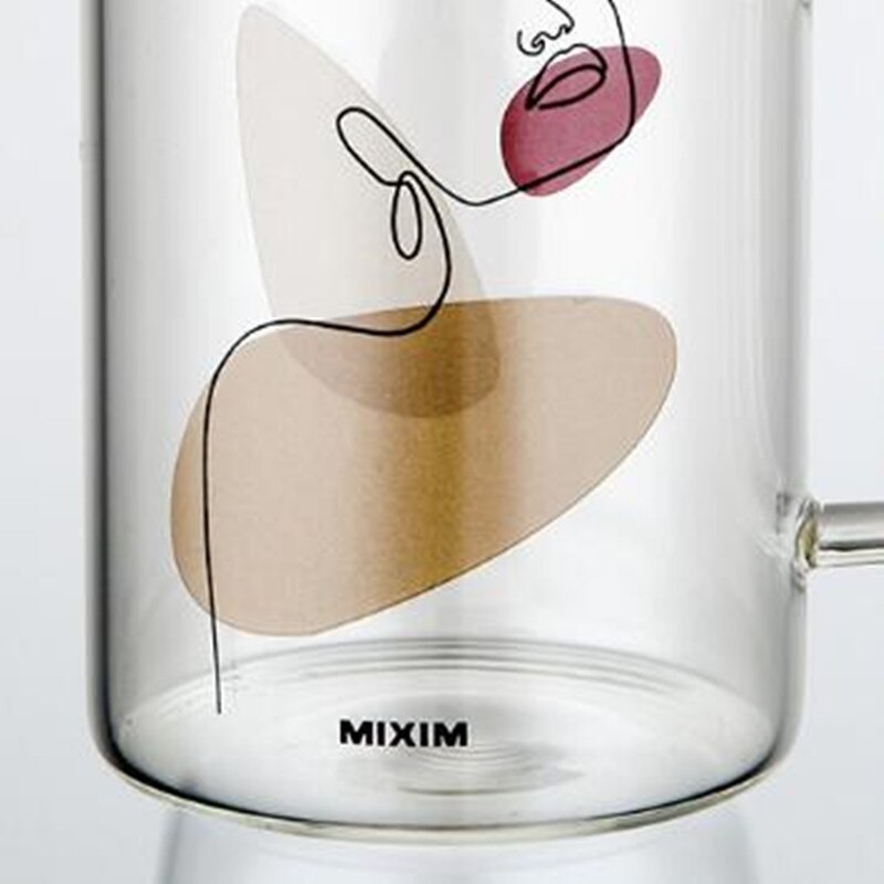 450ml stor kapasitet menneskelig ansikt mønster glass kopp med håndtak kaffe frokost melk øl krus te kopper til elskere venner