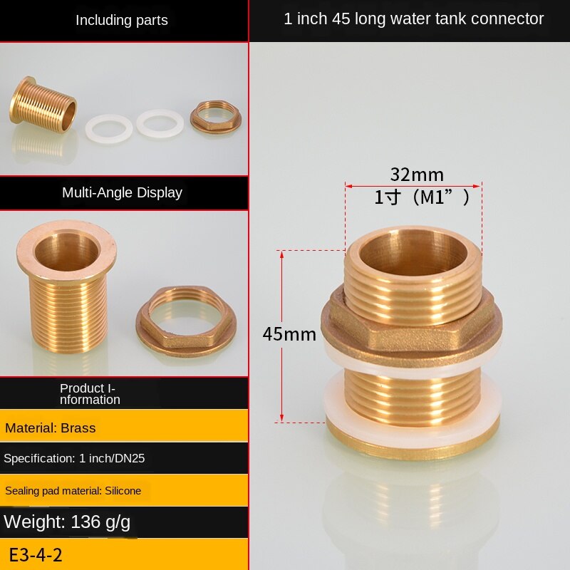 1/2IN 3/4IN 1 inch double outer wire connector outer teeth stainless steel water inlet and outlet water pipe fittings: A 1 section 1 inch45