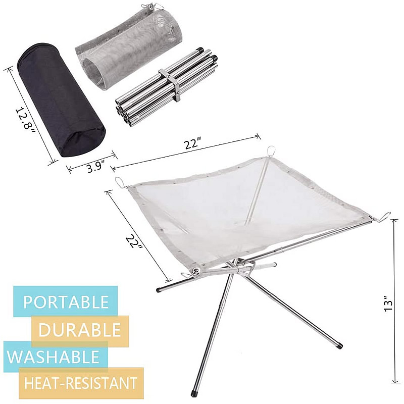 Bærbar udendørs bålplads - opgradering , 22 tommer camping rustfrit stål mesh pejs, ultra foldbar bålplads til terrasse,: Default Title
