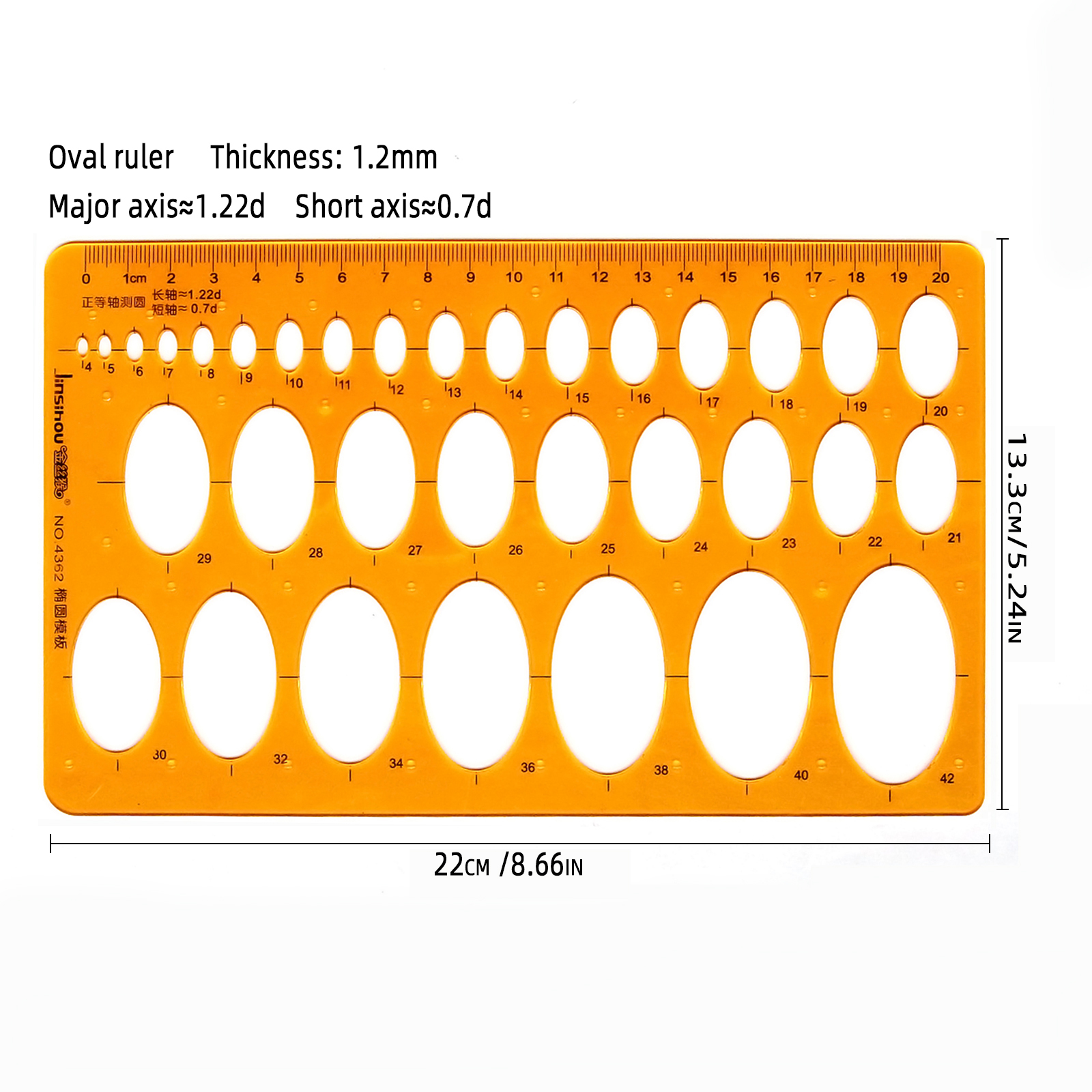 Circular oval ruler durable K Resin drawing furniture architect template drafting ruler template measuring ruler: green