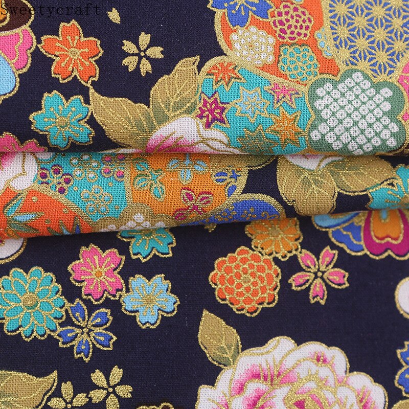 Tela de algodón estilo japonés para Kimono tela de cheongsam con estampado de bronce para bolso, vestido, retales, material textil para el hogar, 150x100cm