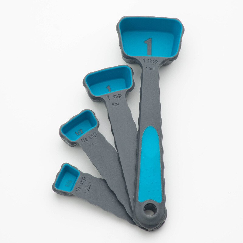 4pcs Measuring Cups And Measuring Spoon Scoop Plastic Handle Kitchen Measuring Tool Multi Purpose Spoons Cup Measuring: Blue spoon