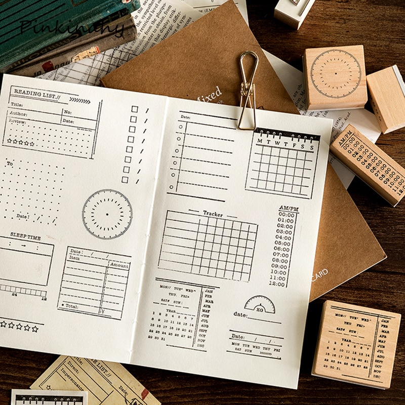 Retro checklista dag/vecka/månadsplan tidsplanerare trä gummistämpel set diy scrapbooking kort dekoration prägling  yz009