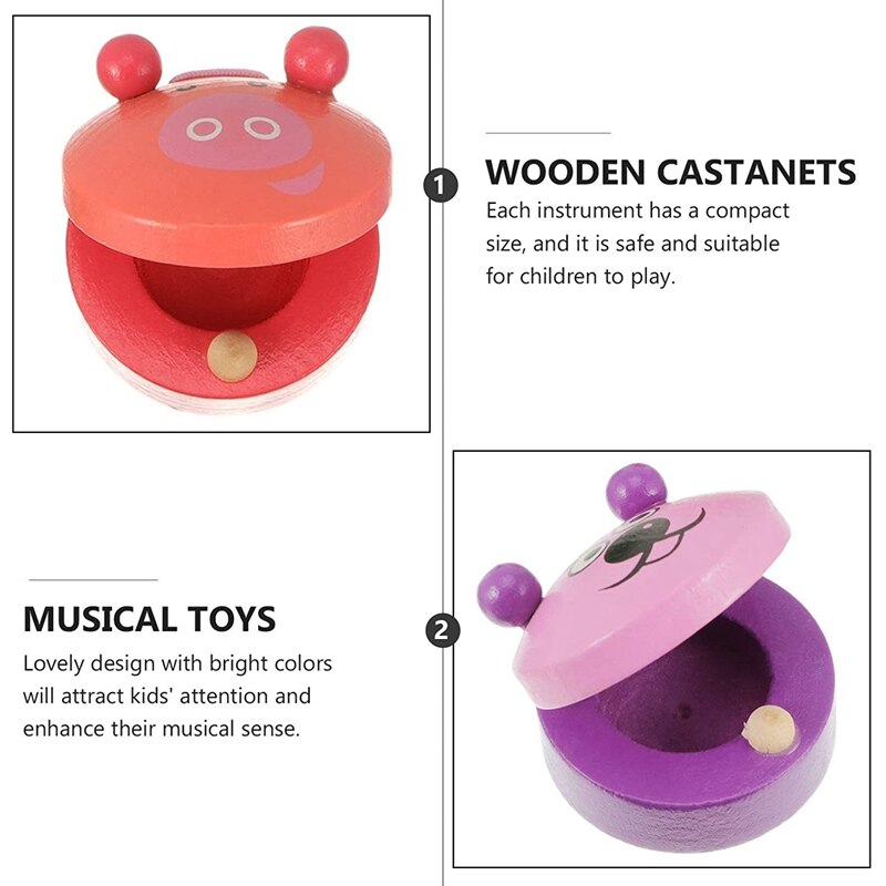 12 Pcs Musical Castanets Instrument Wooden Finger Castanets Percussion Rhythm Music Musical Instrument for Kids Adults