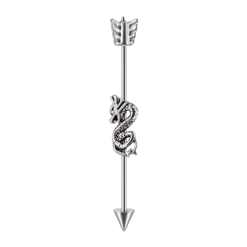 1PC Stainless Steel Man Industrial Barbell Arrow Bulk Cone Dragon Long Bridge Earring Transversal Piercing Unisex Jewelry: Black Gun Plated