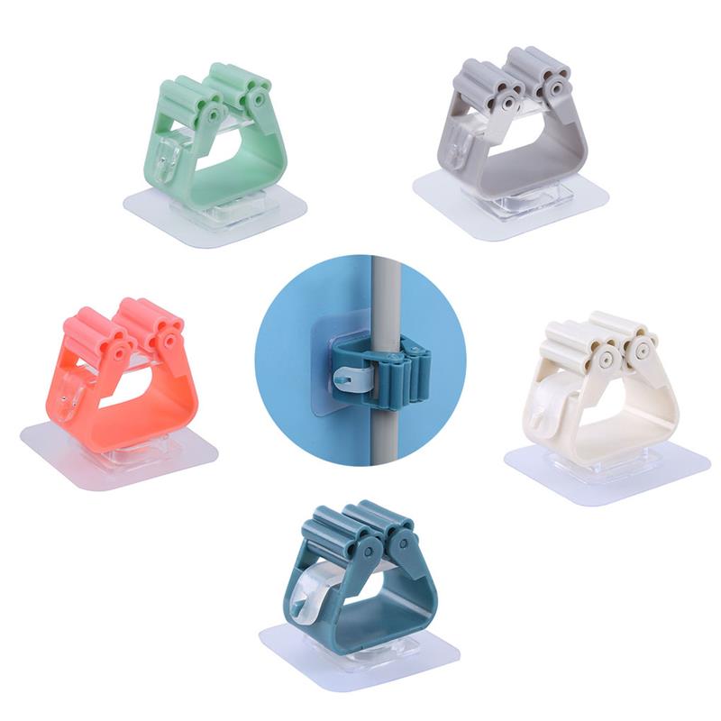 Wall Mounted Mop Holder Bathroom Toilet Lavatory Broom Mop Gripper Adhesive Wall Hanger, Green