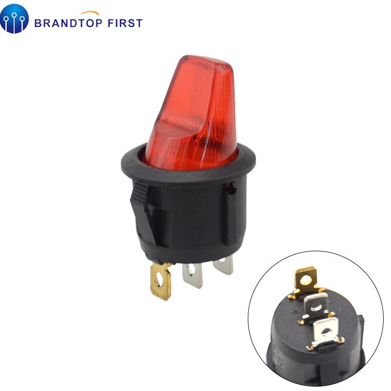 1 stk vippebryter med 12v opplyste lamper 10a/125 vac 6a/250 vac: Rød