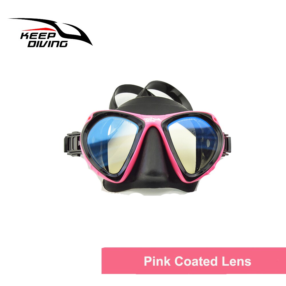 Full-dry Wide View Scuba Diving Mask Dive Mask for Adults for adult Scuba Diving Mask: Pink Coated Lens