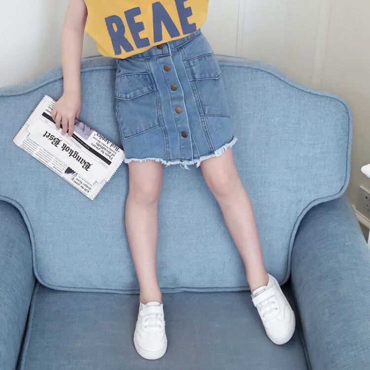 Casual Jean Skirts Summer Girls Children Denim Pencil Skirts For Girls Skinny Skirts Buttons Mini Skirts Girls Clothing