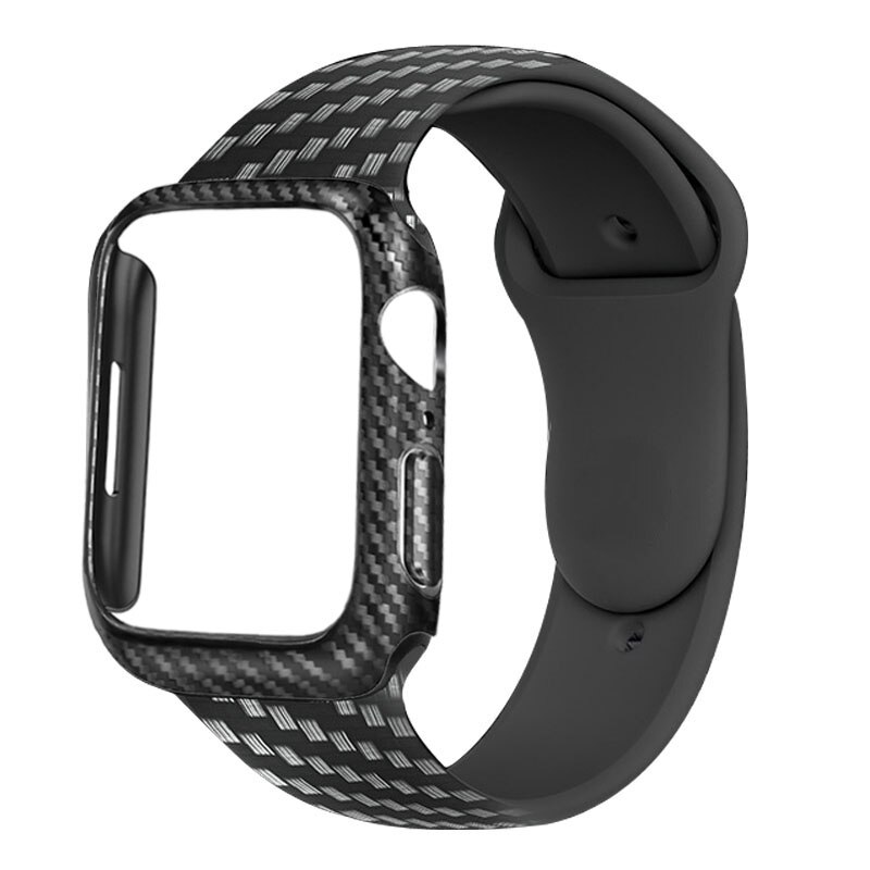 For Apple Watch Band 44mm 40mm 38/42mm Carbon Fiber Pattern Strap for iWatch series 7 6 5 4 3SE Generation Replacement Band 45mm: case - strap / 41mm series 7