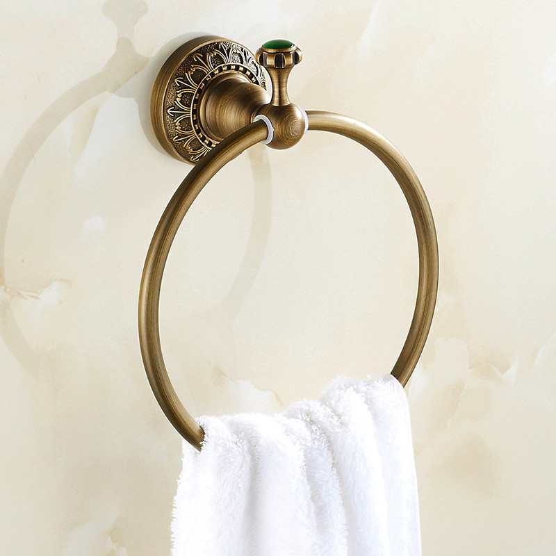Luksus jade retro massiv messing håndklædeholder badeværelse tilbehør vægmonteret håndklæde ring rund antik håndklædestativ ssl -s08: Default Title
