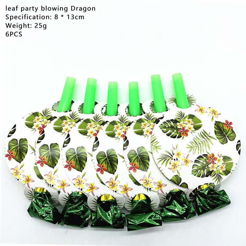 Hawaii party decoration green leaves jungle disposable tableware plates napkins tropical summer wedding party: 6pcs Blow dragon