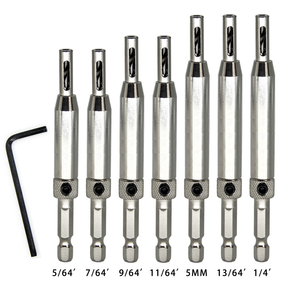 1/3/4/7 peças hss 1/4 ''hex shank autocentrante fechadura da porta dobradiça broca ferramenta de furo piloto 5/64 7/64 9/64 11/64 13/64 1/4 polegadas